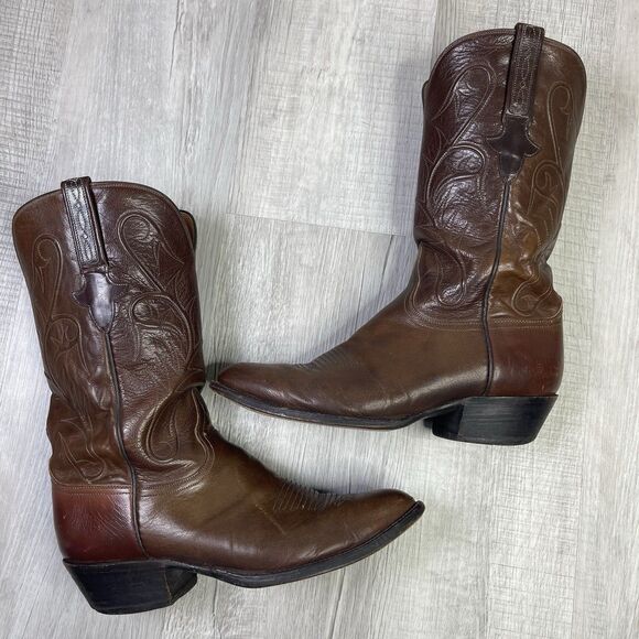 Lucchese Boots Brown Leather Western Cowboy Rodeo Mens Size 9.5 2E Wide W - Picture 11 of 14